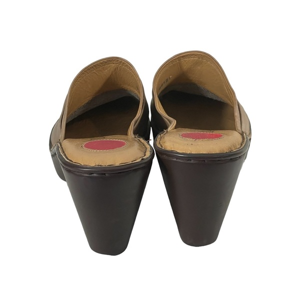 Lassen Tan Leather Slip On Wedge Platform Clog Mule Shoe Sz 11 M - Picture 9 of 12